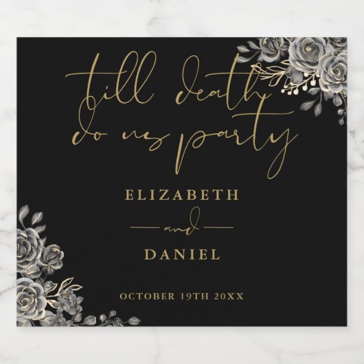 Zwart en Goud Rozen Bloemen Gotische Bruiloft Bier Etiket (Enkel label)