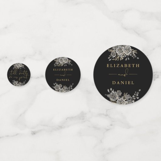 Zwart en Goud Rozen Bloemen Gotische Bruiloft Confetti (Voorkanten)