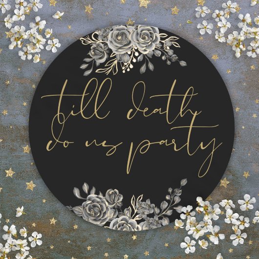 Zwart en Goud Rozen Bloemen Gotische Bruiloft Favo Ronde Sticker