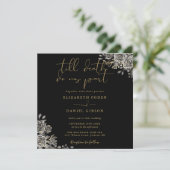 Zwart en Goud Rozen Bloemen Gotische Bruiloft Kaart (Staand voorkant)