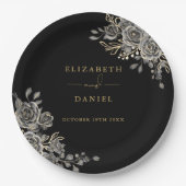 Zwart en Goud Rozen Bloemen Gotische Bruiloft Papieren Bordje (Voorkant)