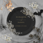 Zwart en Goud Rozen Bloemen Gotische Bruiloft Papieren Bordje