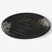 Zwart en Goud Rozen Bloemen Gotische Bruiloft Papieren Bordje (Gekanteld)