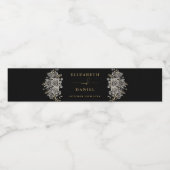 Zwart en Goud Rozen Bloemen Gotische Bruiloft Waterfles Etiket (Enkel label)