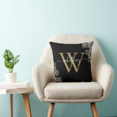 Zwart en Goud Rozen Bloemen Monogram Script Naam Kussen (Stoel)