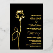 Zwart en Goud Rozen knop Elegante bruiloft uitnodi Folie Feestdagenkaart (Voorkant)