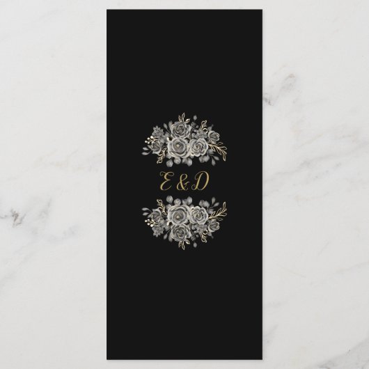 Zwart en Goud Rozen Lights Gotisch Trouwdiner Menu (Achterkant)