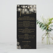 Zwart en Goud Rozen Lights Gotisch Trouwdiner Menu (Staand voorkant)