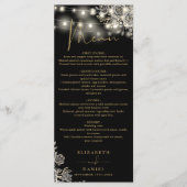 Zwart en Goud Rozen Lights Gotisch Trouwdiner Menu (Voorkant)