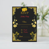 Zwart en Goud RSVP Kaart (Staand voorkant)