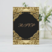 Zwart en goud RSVP Kaartje (Staand voorkant)