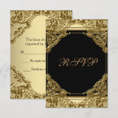 Zwart en goud RSVP Kaartje (Voorkant / Achterkant)