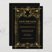 Zwart en Goud Rustiek Save The Date Uitnodiging (Voorkant / Achterkant)