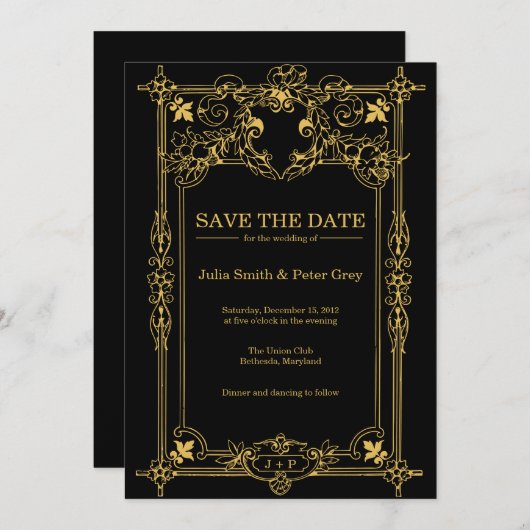 Zwart en Goud Rustiek Save The Date Uitnodiging (Voorkant / Achterkant)