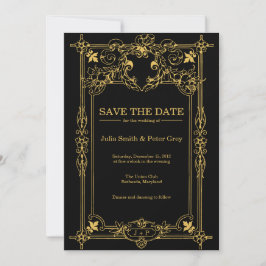 Zwart en Goud Rustiek Save The Date Uitnodiging