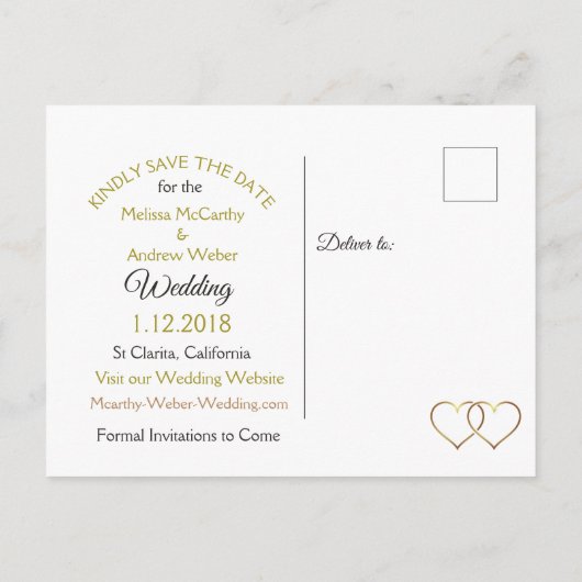 Zwart en Goud Save the Date Briefkaarten (Achterkant)