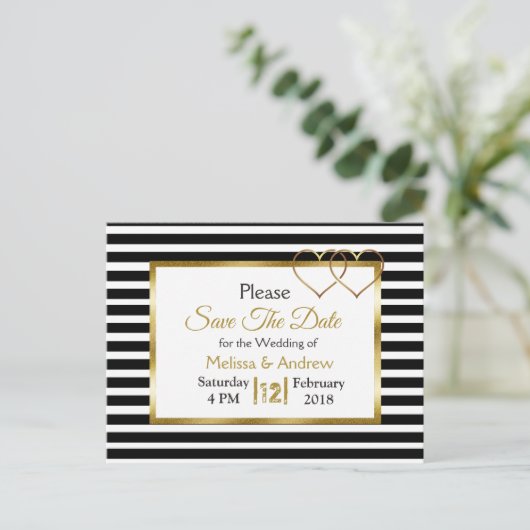 Zwart en Goud Save the Date Briefkaarten (Staand voorkant)