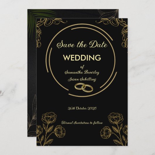 Zwart en goud Save the Date Kaart (Voorkant / Achterkant)