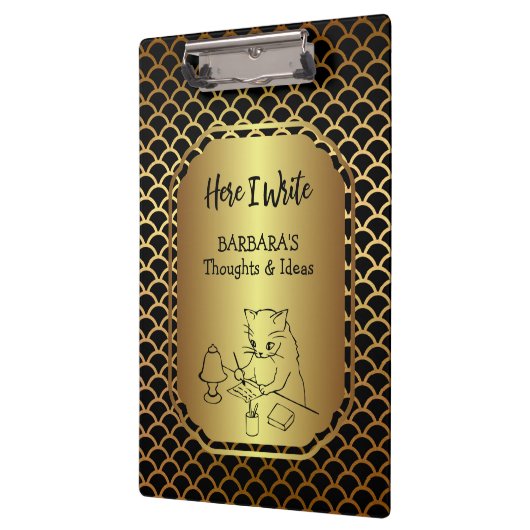 Zwart en Goud Scallop Patroon Schrijven Ideeën Klembord (Links)