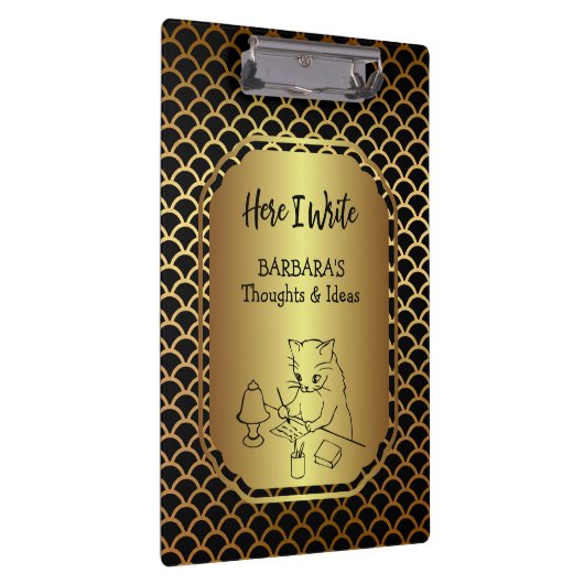 Zwart en Goud Scallop Patroon Schrijven Ideeën Klembord (Rechts)