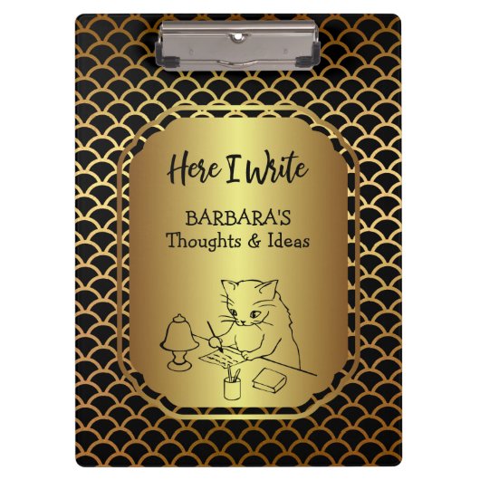 Zwart en Goud Scallop Patroon Schrijven Ideeën Klembord (Voorkant)
