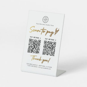 Zwart en Goud Scan te betalen 2 QR Code Betaling L Reclamebord Met Voetstuk