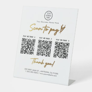 Zwart en Goud Scan te betalen 3 QR Code Betaling L Reclamebord Met Voetstuk
