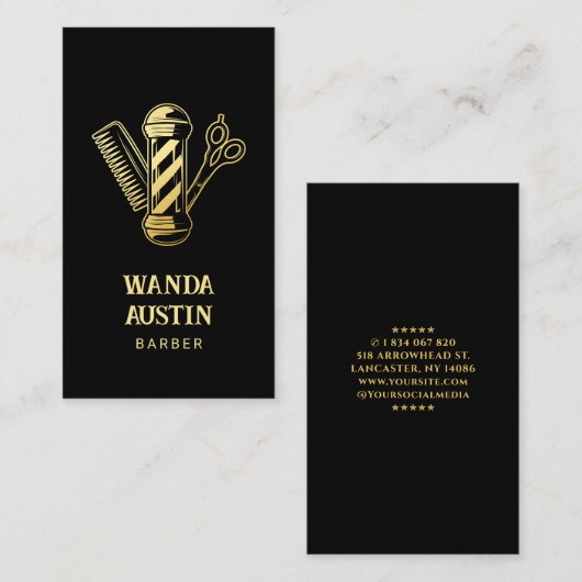 Zwart en goud schaar kam kapper paal kapperszaak visitekaartje (Voorkant / Achterkant)