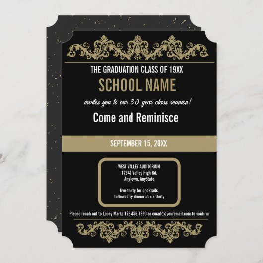 Zwart en goud | Schoolreünie Kaart (Voorkant / Achterkant)