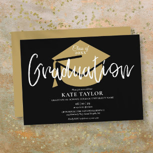 Zwart En Goud Schrift Graduation Feest Kaart