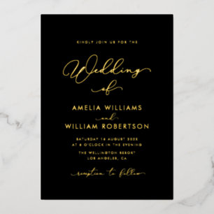 zwart en goud schrift kalligrafie bruiloft folie uitnodiging