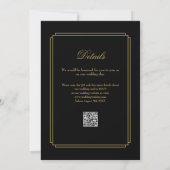 Zwart en goud schrift QR-code Art Deco bruiloft Kaart (Achterkant)
