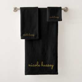 Zwart en Goud Schrift  | Stijlvol Modern Monogram Bad Handdoek