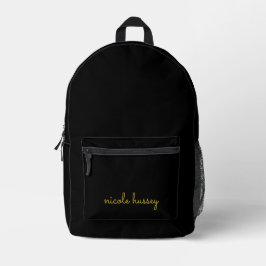 Zwart en Goud Schrift  | Stijlvol Modern Monogram Bedrukte Rugzak