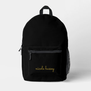 Zwart en Goud Schrift Stijlvol Modern Monogram Bedrukte Rugzak