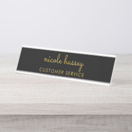 Zwart en Goud Schrift  | Stijlvol Modern Monogram Bureau Naambordje