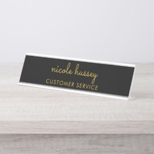 Zwart en Goud Schrift Stijlvol Modern Monogram Bureau Naambordje