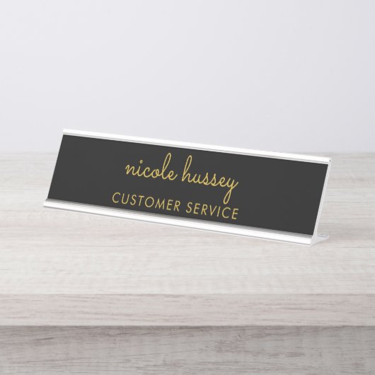 Zwart en Goud Schrift | Stijlvol Modern Monogram Bureau Naambordje (Voorkant)