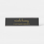Zwart en Goud Schrift | Stijlvol Modern Monogram Bureau Naambordje (Voorkant)