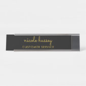Zwart en Goud Schrift | Stijlvol Modern Monogram Bureau Naambordje (Voorkant)
