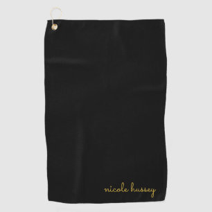 Zwart en Goud Schrift Stijlvol Modern Monogram Golfhanddoek