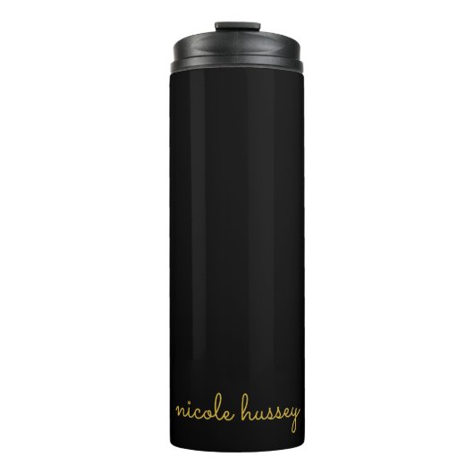 Zwart en Goud Schrift | Stijlvol Modern Monogram Thermosbeker (Voorkant)