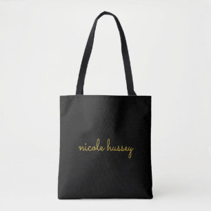 Zwart en Goud Schrift Stijlvol Modern Monogram Tote Bag