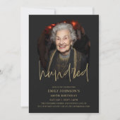 Zwart en goud script 100ste verjaardag kaart (Voorkant)