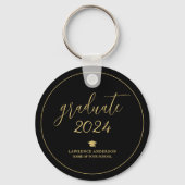Zwart en Goud Script 2024 Afstuderen Afstuderen Sleutelhanger (Voorkant)