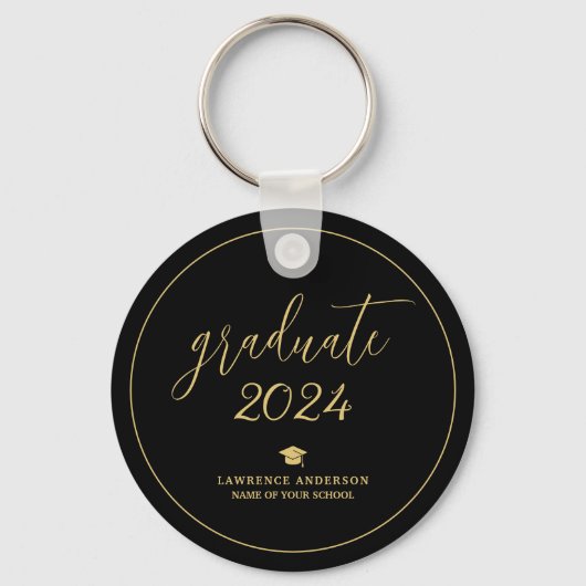 Zwart en Goud Script 2024 Afstuderen Afstuderen Sleutelhanger (Voorkant)