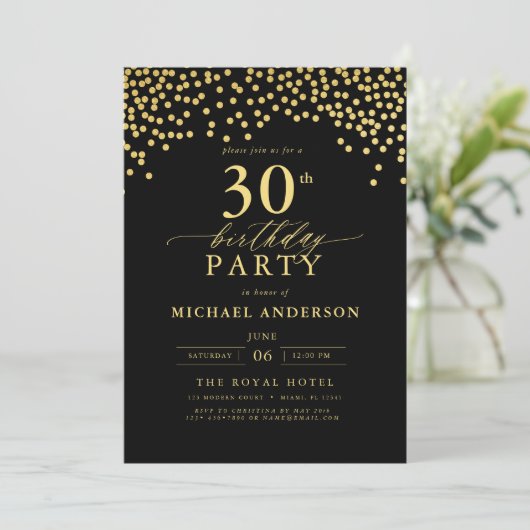 Zwart en goud script 30ste verjaardag kaart (Staand voorkant)