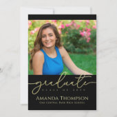 Zwart en Goud Script Afstuderen Foto Kaart (Voorkant)