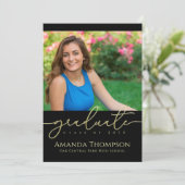 Zwart en Goud Script Afstuderen Foto Kaart (Staand voorkant)