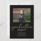 Zwart en Goud Script Afstuderen Foto Kaart (Achterkant)